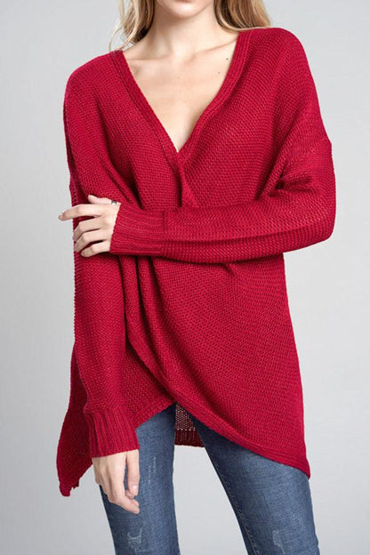 Casual V Neck Front Cross Weekend Sweater
