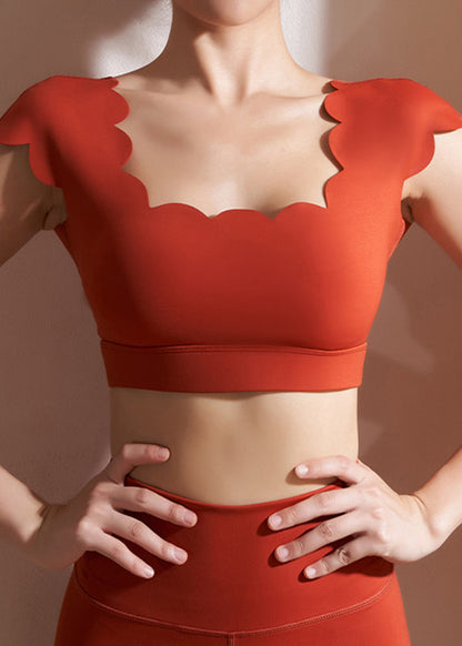 Red Ruffled Patchwork Workout Yoga Tops