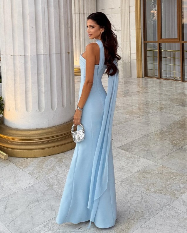 Halter Ribbon Strapless Mermaid Evening Gown