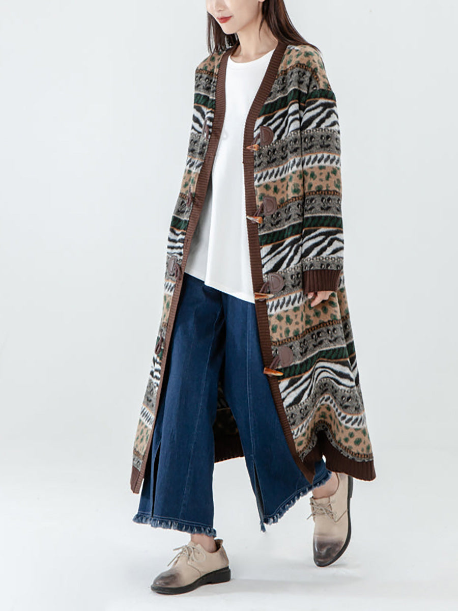 Plus Size - Vintage Pocket Breasted Long Sleeve Sweater Coat