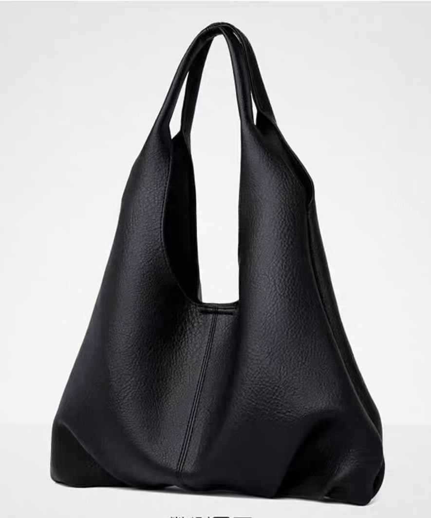 Organic Black Solid Durable Large Capacity Faux Leather Shoulder Bags