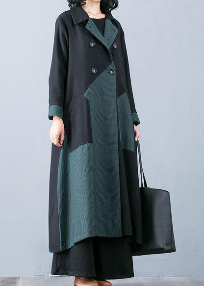 New plus size long coat fall jacket green patchwork double breast Coats Women