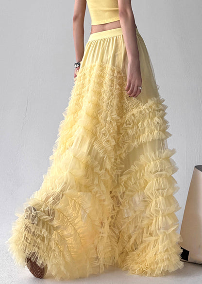 Bohemian Yellow Original Design Solid Tulle Skirt Summer