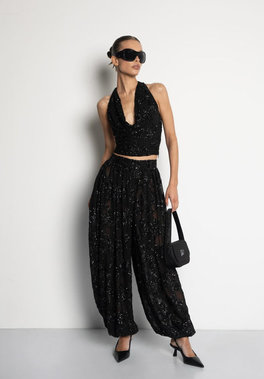 Sexy Backless Fashion Shiny Blouse and Pants