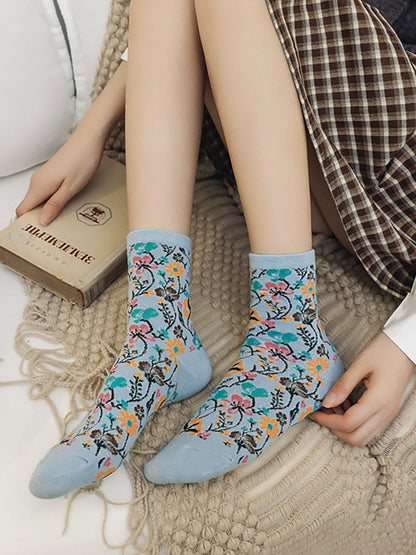5 Pairs Ethnic Style Floral Women Socks