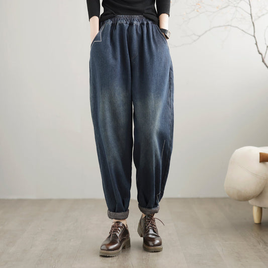 Winter Loose Retro Patchwork Casual Furred Jeans