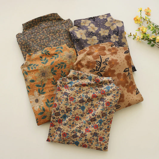 Artistic Print Knitted Vintage Floral T-Shirt