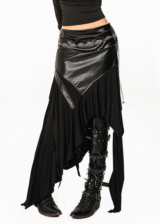 Unique Black Patchwork High Waist PU Maxi Skirt Summer