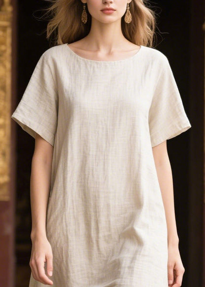 Natural Apricot Oversized Patchwork Linen Maxi Dresses Summer