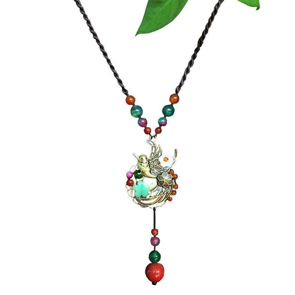 Alloy Bird Multicolor Agate Necklace