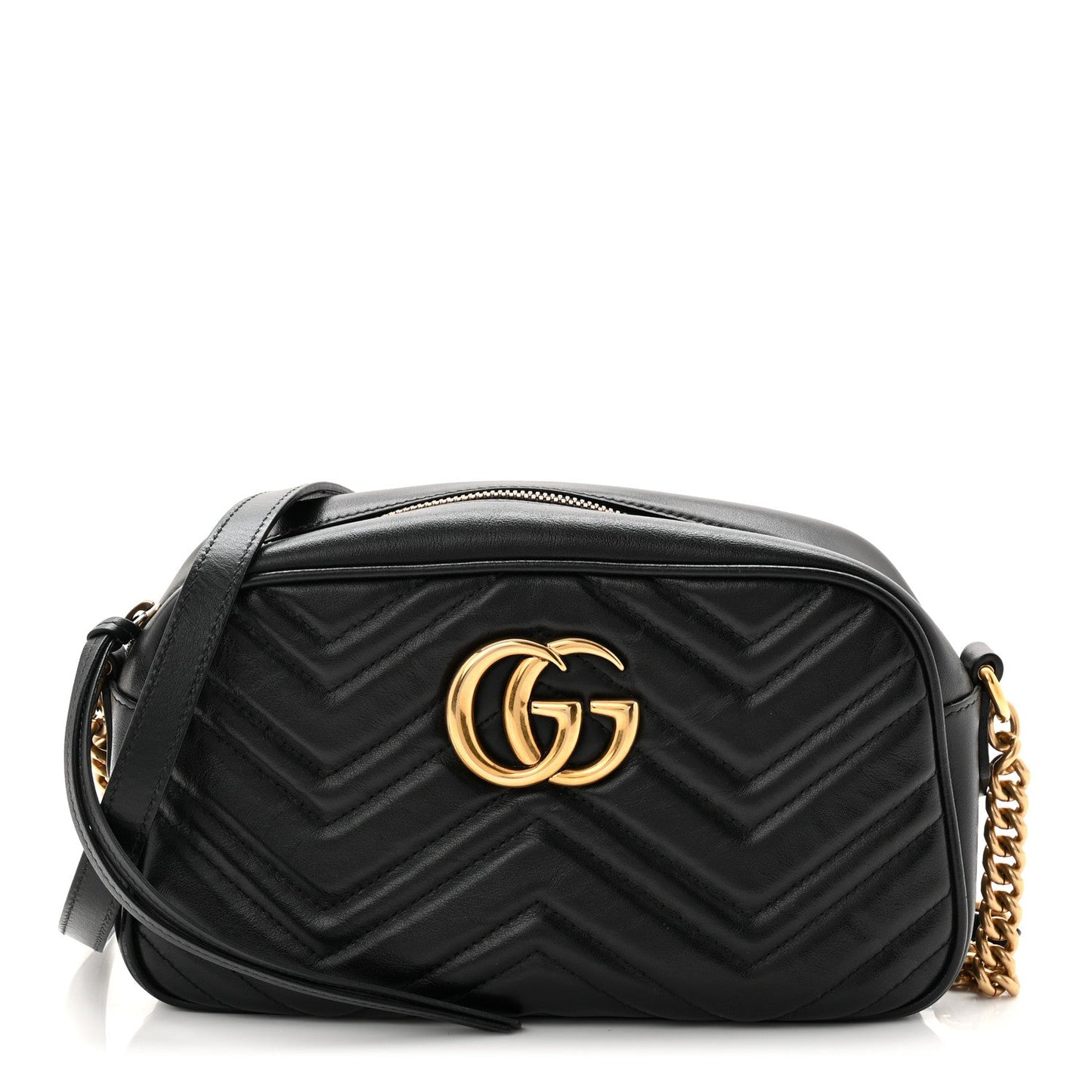 Calfskin Matelasse Small GG Marmont Chain Shoulder Bag Black