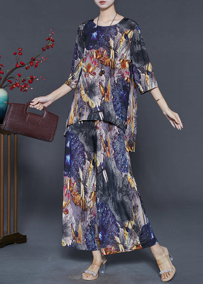 Women Black Oversized Print Chiffon Two Pieces Set Summer