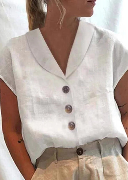 Loose White Peter Pan Collar Button Solid Cotton Shirt Summer