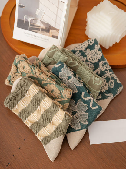 5 Pairs Vintage Lolita Style Floral Women Socks