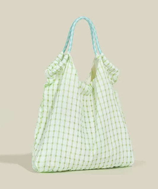 Art Green Plaid Large Capacity Nylon Shoulder Handbag