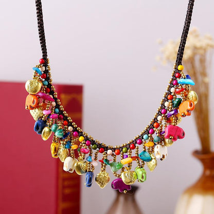 Bohemian Vintage Elephant Pendant Beach Necklace