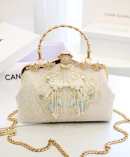 New Retro Beige Embroidered Zircon Cotton Tote Handbag