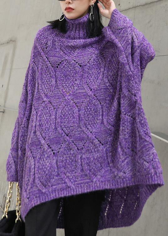 For Work purple clothes For Women high neck low high design oversize knitwear