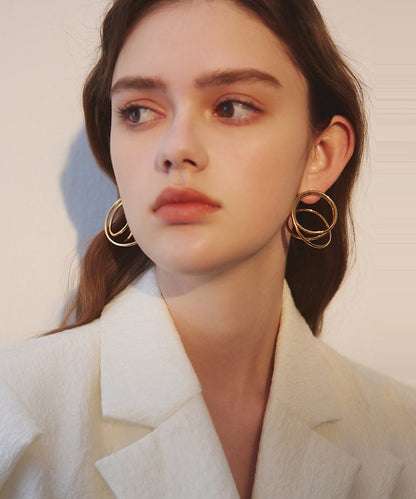 Chic Golden Rotundity Asymmetrical Design Metal Stud Earrings