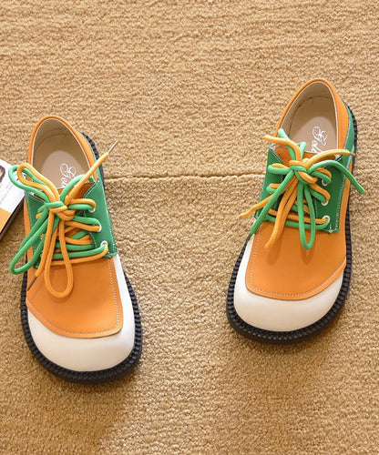 Casual Green Lace Up Splicing Flat Shoes For Women