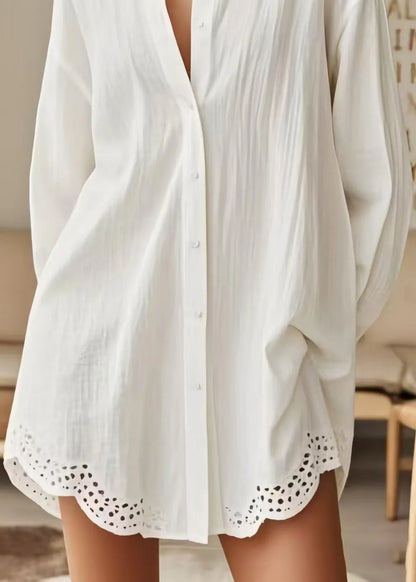 DIY White Oversized Patchwork Lace Long Shirts Spring