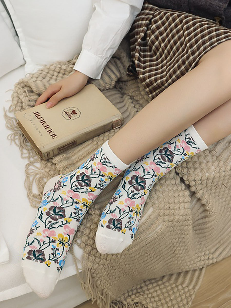 5 Pairs Ethnic Style Floral Women Socks