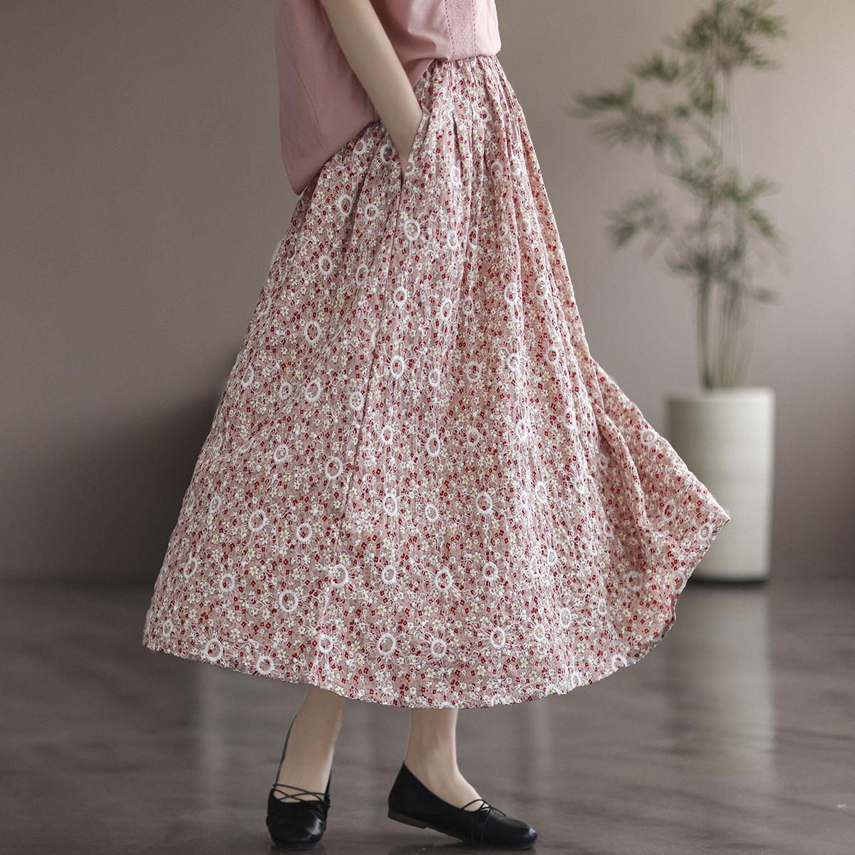 Literary Floral Thin Large A-Line Skirt