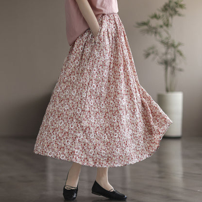 Literary Floral Thin Large A-Line Skirt