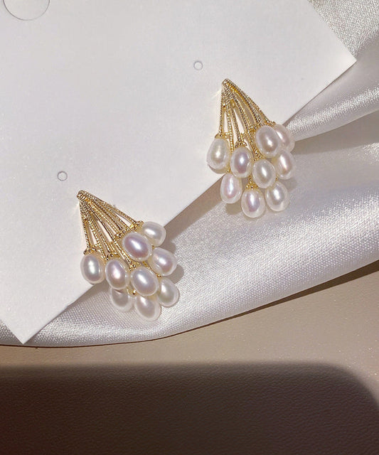 Elegant Gold Copper Overgild Grape Pearl Stud Earrings