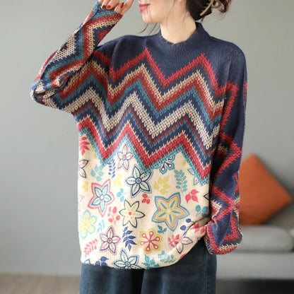 Artistic Retro Half Turtleneck Faux Mink Knitted Sweater