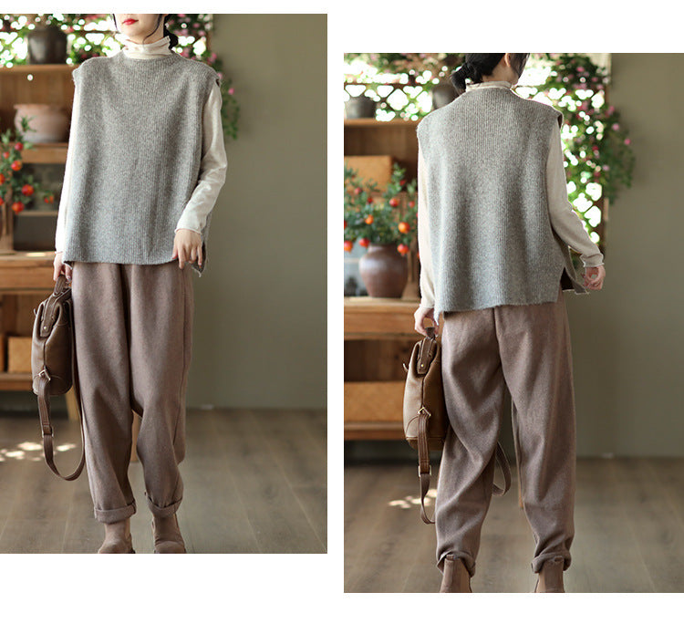 Temperament Loose Sleeveless Pullover Vest Literary Solid Color Vest