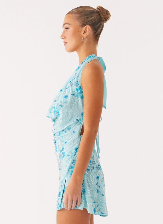 Cinzia Beaded Mini Dress - Blue