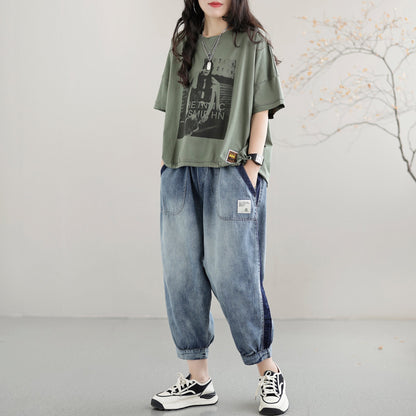 Women Casual Loose Patchwork Summer Thin Jeans