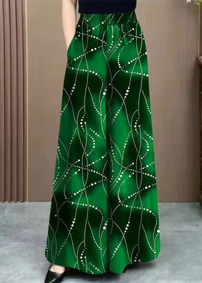 Casual Khaki Pockets Print Elastic Waist Ice Silk Pants Summer