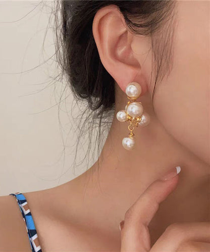Elegant White Copper Alloy Pearl Stud Earrings