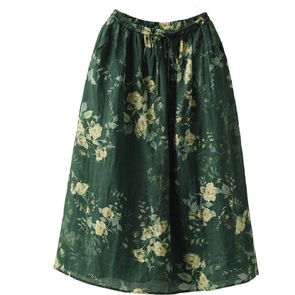 Vintage Heavy Industry Printed Literary Fine Ramie Skirt