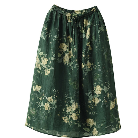 Vintage Heavy Industry Printed Literary Fine Ramie Skirt