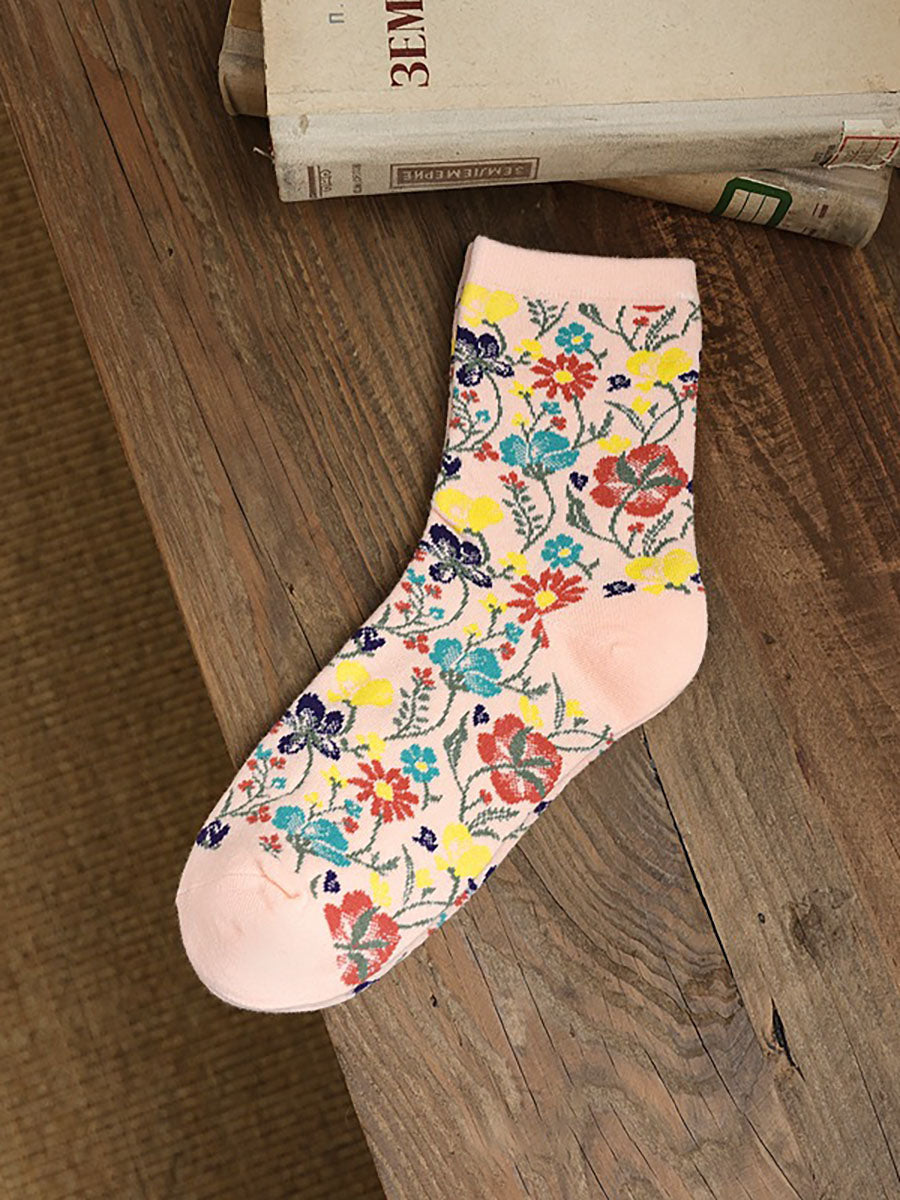 5 Pairs Ethnic Style Floral Women Socks