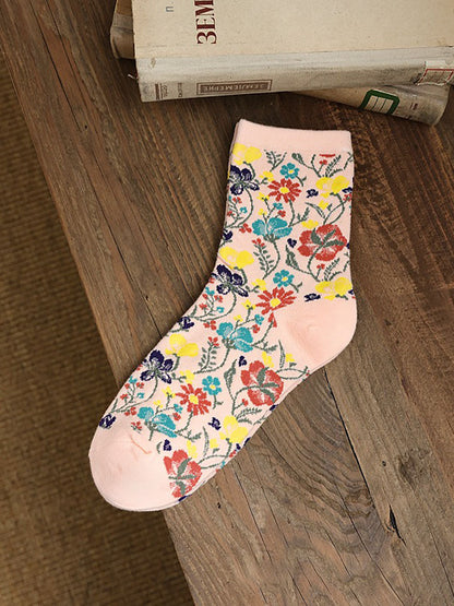 5 Pairs Ethnic Style Floral Women Socks