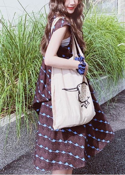 Bohemian Chocolate Oversized Print Cotton A Line Dress Sleeveless