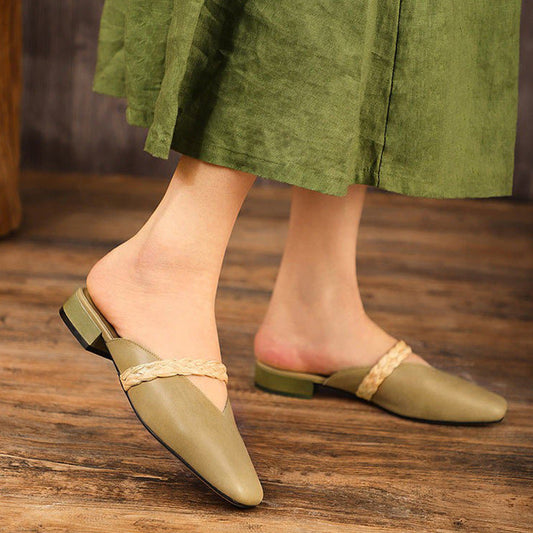 Women Summer Leather Handmde Wedge Slippers