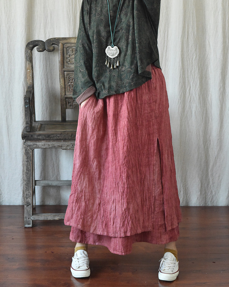 Literary Retro Cotton And Linen Distressed Linen Casual Skirt
