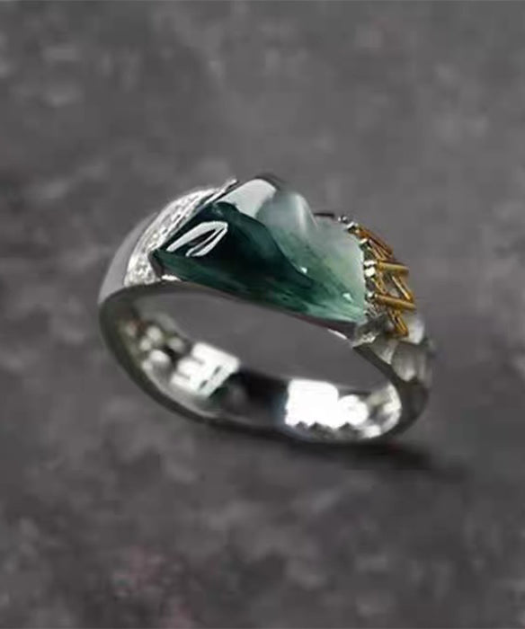 Stylish Mountains And Rivers Jade Silver Couple's Rings