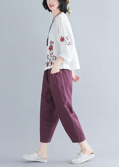 Chic White Embroideried Shirt Summer Cotton Linen