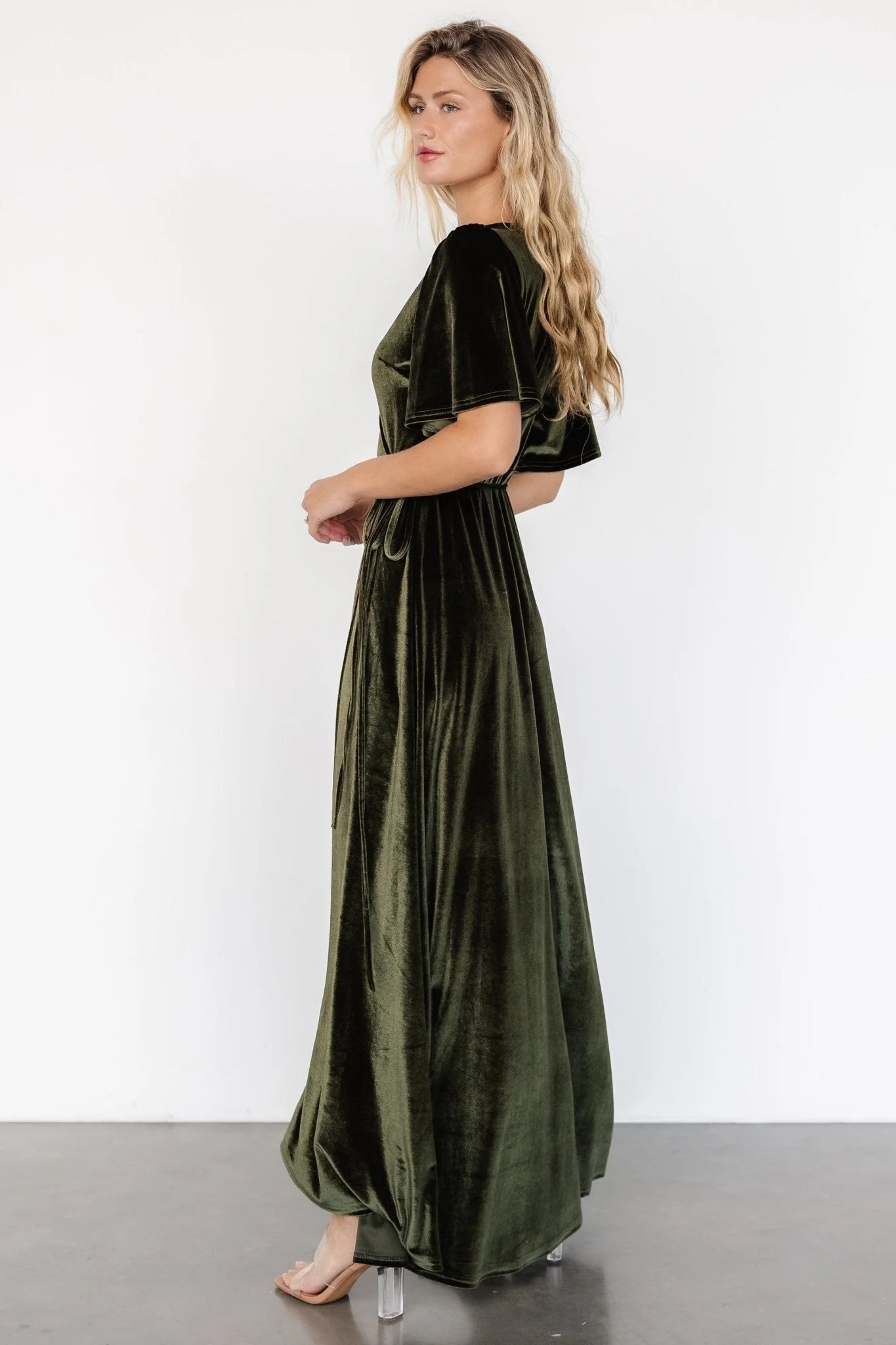 Katelyn Velvet Maxi Wrap Dress | Dark Olive