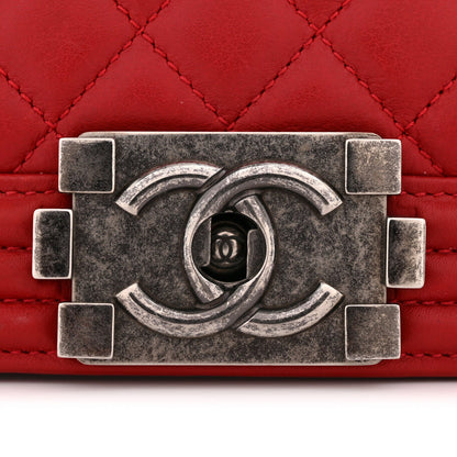 Calfskin Quilted New Medium Boy Flap Red