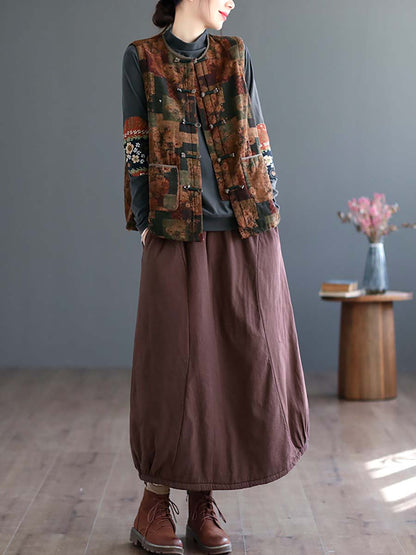 Women Artsy Ethni Floral Print Frog Waistcoat
