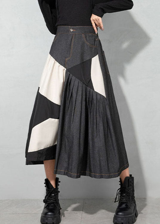 Handmade Light Blue Asymmetrical Patchwork denim Skirts