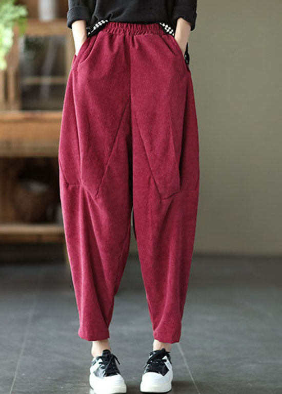 Italian Red Pockets Patchwork Corduroy Pants Trousers
