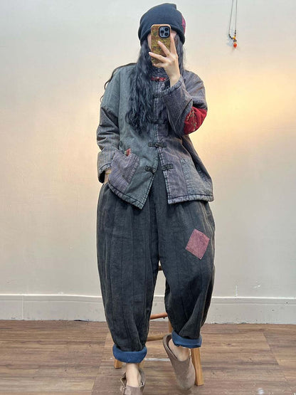 Women Irregular Print Chinese Style Cotton Coat
